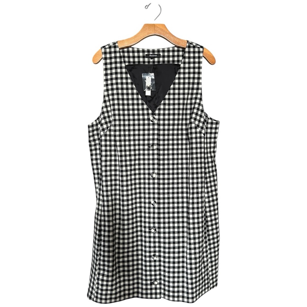 NWT Madewell Gingham V-Neck Wool Blend Vest Minidress Size 16 Black/White - Picture 2 of 9